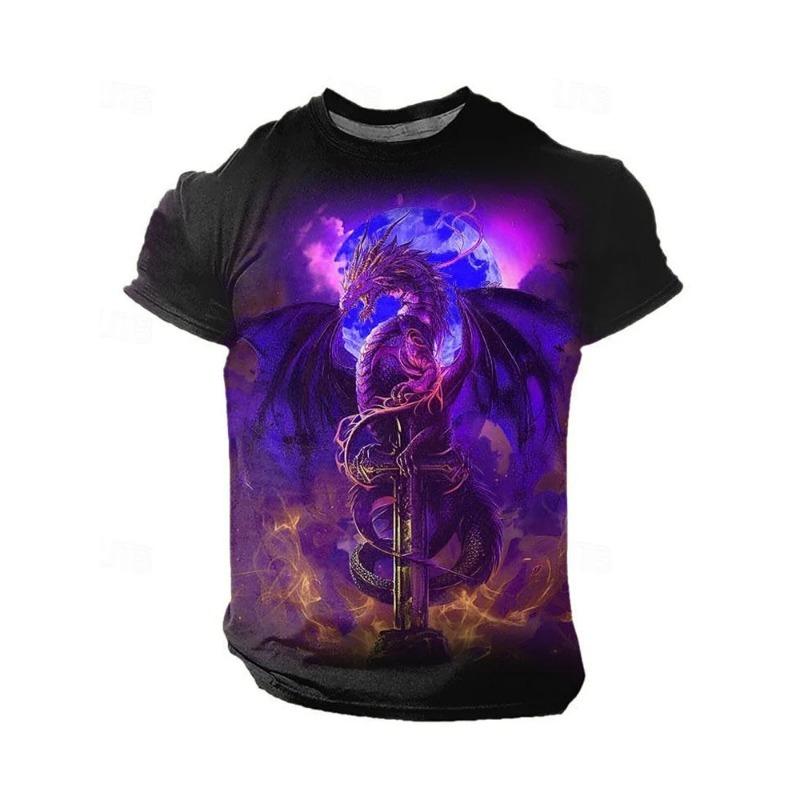 3D Drageprint Herre T-skjorte Sommer Daglig Casual Herre Street T-skjorte Utendørssport Kortermet Urban Mote Herre T-skjorte