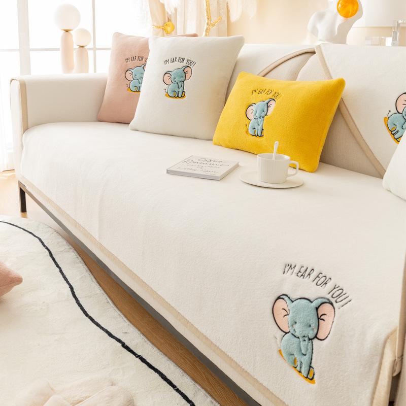 Plüsch Sofakissen Winter Minimalistisch Modern Rutschfest Verdicktes Kissen Winter All-Inclusive Sofabezug Bezug Stoff Niedlich