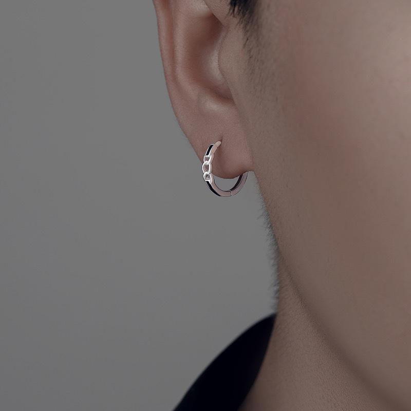 Men's Single Black Chain Hoop Earring with Cold Luxury Design