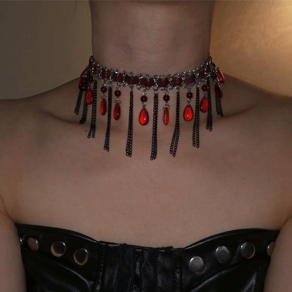 Collarbone Chain Tassel Beads Necklace Gothic Clavicle Chain Sweet Beaded Choker  Gift