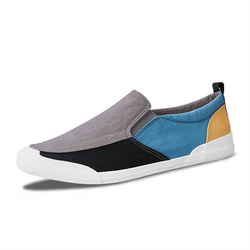 FashionUltra-light Soft Canvas Shoes for Men Color Matching Casual Sneakers Summer Leisure Walk Flat Hand-stitching Man Slip On Loafers