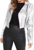 Women's Soft Real Leather Cropped Silver Metallic Biker Short Handmade Jacket