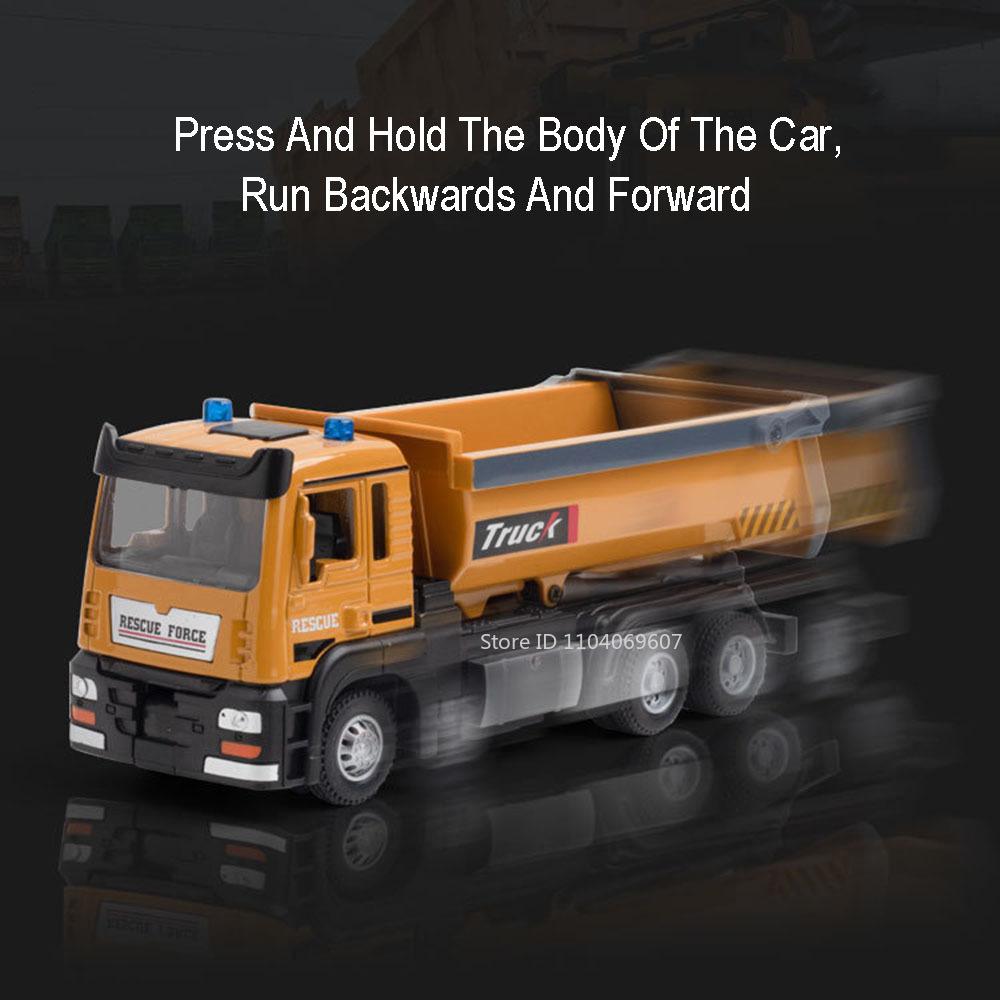 1:32 Dump Truck Toy Model Cars Metal Diecast Sound Light Pull Back Doors Opened Simulation Engineering Transport Vehicle Gifts