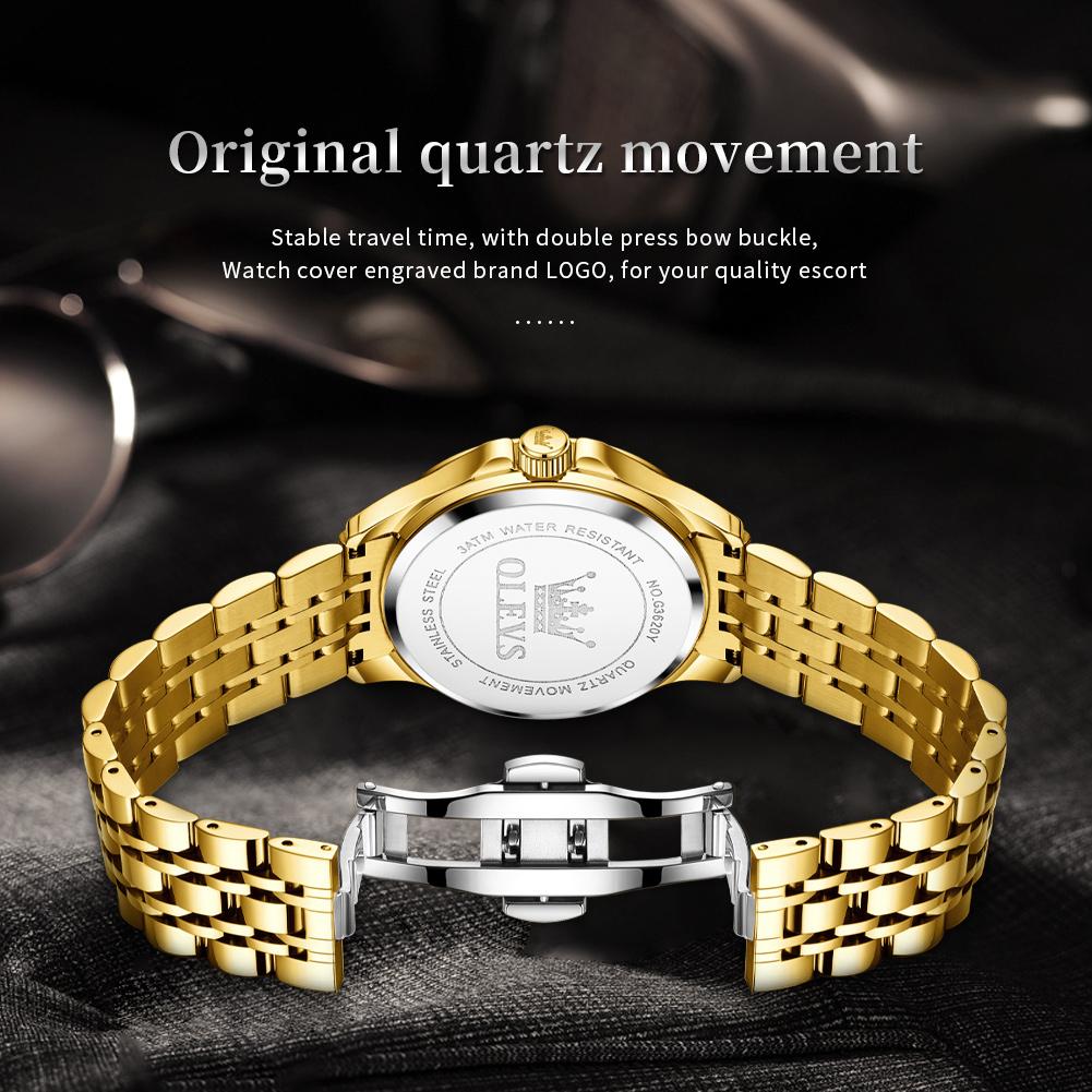 OLEVS 3620 Gold Luxury Men Watch Brand Original Quartz Watch Stainless Steel Waterproof Clock Business Calendar Gift Men Watch