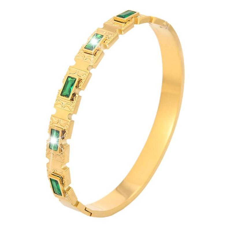 Stainless steel female high version rich emerald zircon inlaid titanium steel non-fading jewelry