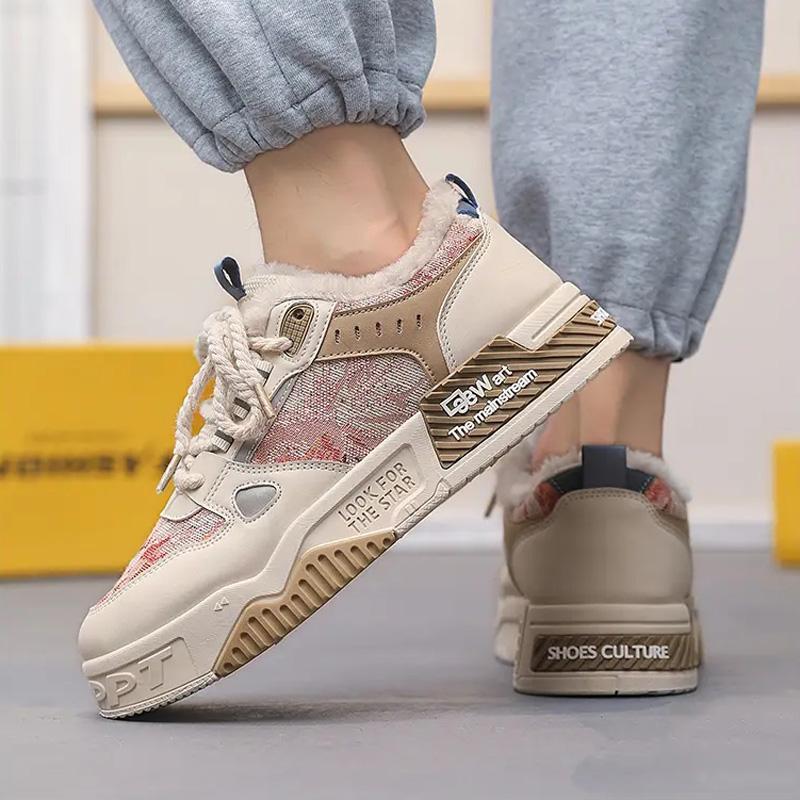 Winter Plus Velvet Warm Men's Shoes Fashion Mixed Color Versatile Sneakers Comfortable Non-slip Casual Shoes Outdoor Footwear