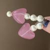 Hairpin Stable Non-Damaging Hair Clip with High-Gloss Imitation Pearls Pink Jelly Heart Design Princess Style Hair Accessory