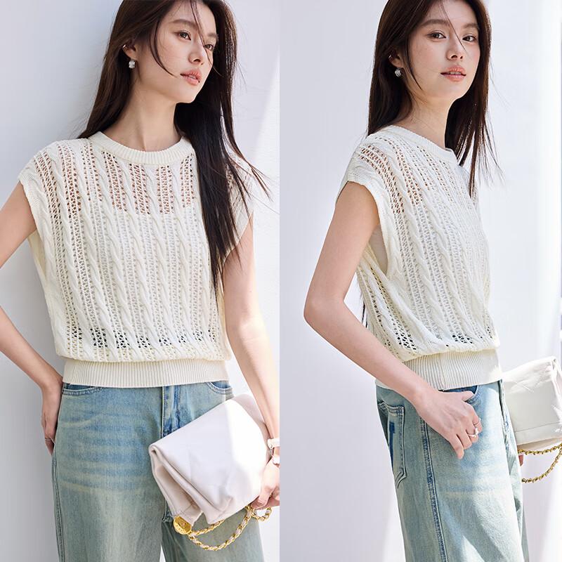 VICTORIA&VERA Women's Hollow Knit Sleeveless Round Neck Vest