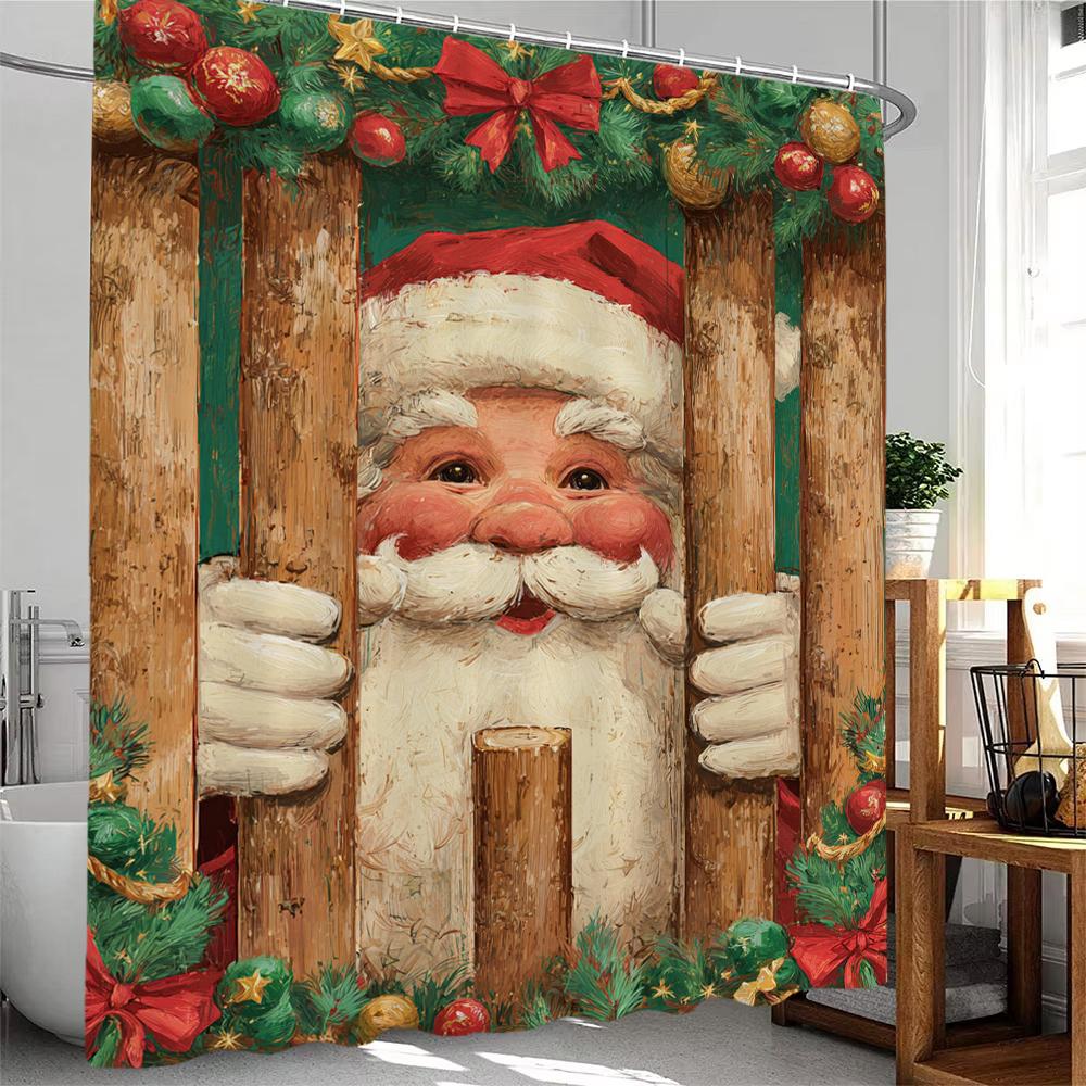 Christmas Shower Curtain Snowman Santa Claus Bath Curtain Bathroom Curtain With Hooks home Christmas holiday decorative curtain