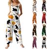 Ärmelloser Damen-Freizeit-Baumwoll-Jumpsuit mit Halloween-Muster, lockere Passform, Overall mit Taschen