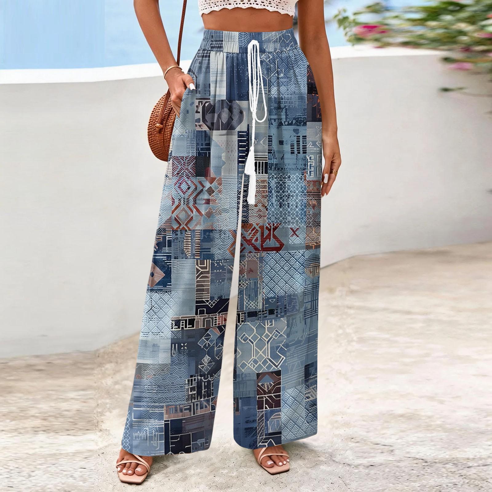 Женские широкие повседневные струящиеся брюки с цветочным принтом XXL