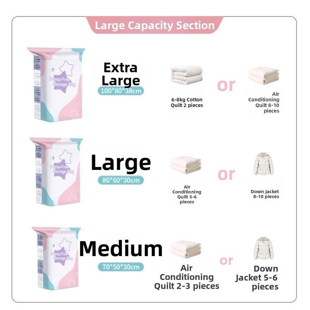 Press & Seal No-Pump Vacuum Storage Bags Space Saving Clothing Organizer Bag  Travel Moving Packing