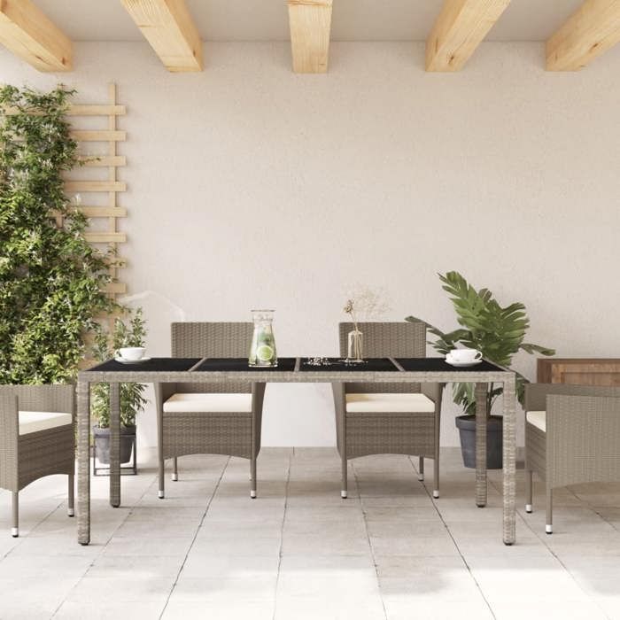 VidaXL Garden Table with Glass Top, Dining Table, Meal Table, Outdoor Patio Terrace Furniture, Light Grey 368128