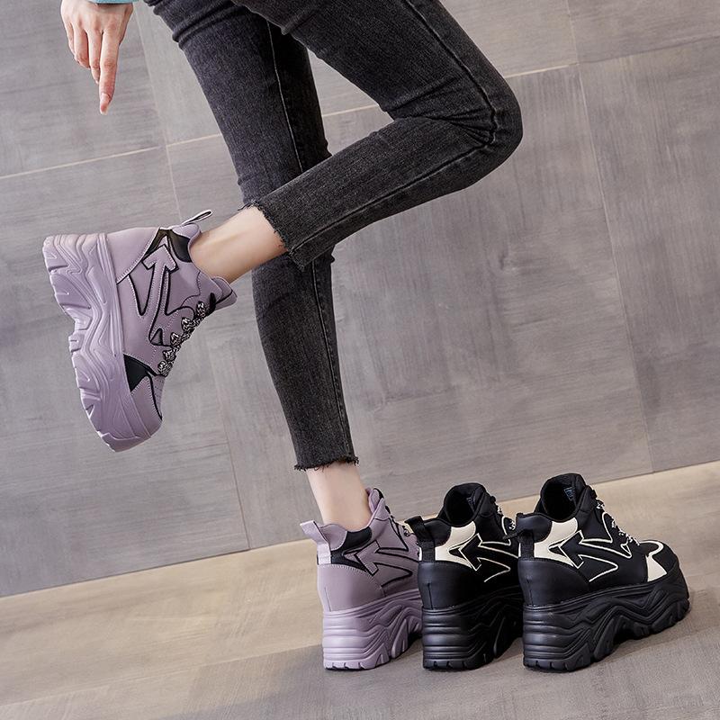 Trend tatínkových bot Nové všestranné oblíbené dámské sportovní boty pro volný čas se silnou podrážkou a vysokou vnitřní výškou na jaře a na podzim