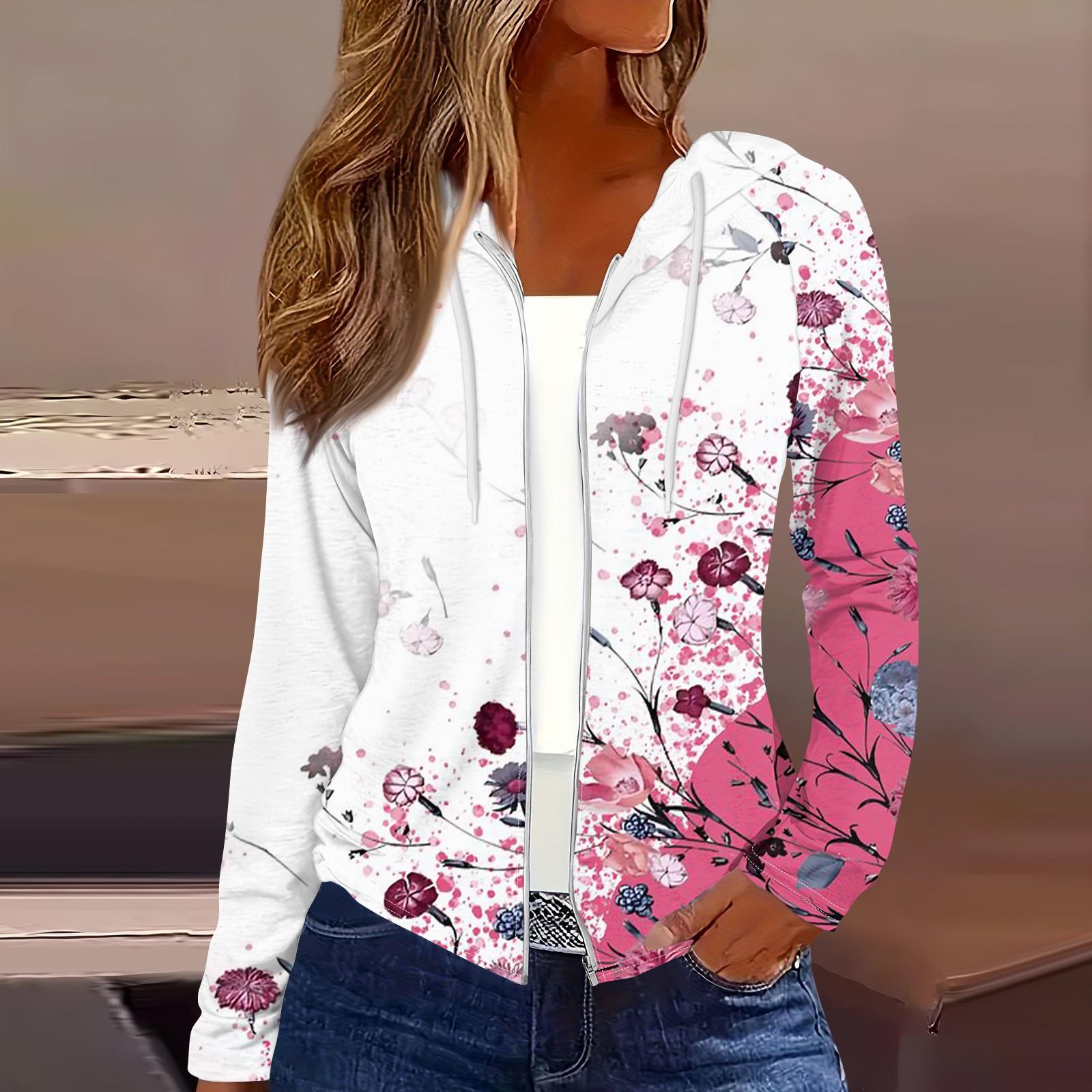 Женская мода повседневная застежка-молния с капюшоном и принтом с длинным рукавом — фото 17