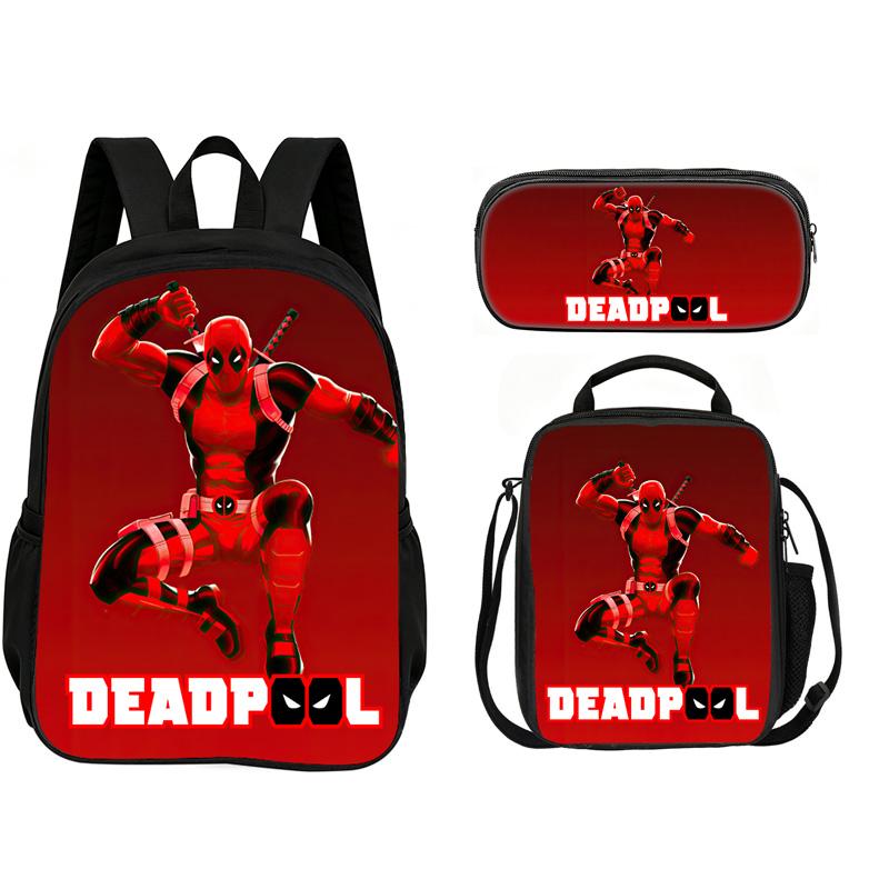 Deadpool  School 3Pcs Set Backpack+lunch Box+Pencil Case Fashion Schoolbag Backpack Trend Kids Gift Practical Multifunctional