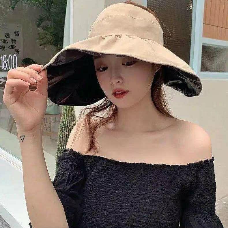 Summer New Big Eaves Sunscreen Hat Women's Face Shade Sunshade Bucket Hat Outdoor UV Protection Foldable Versatile Face