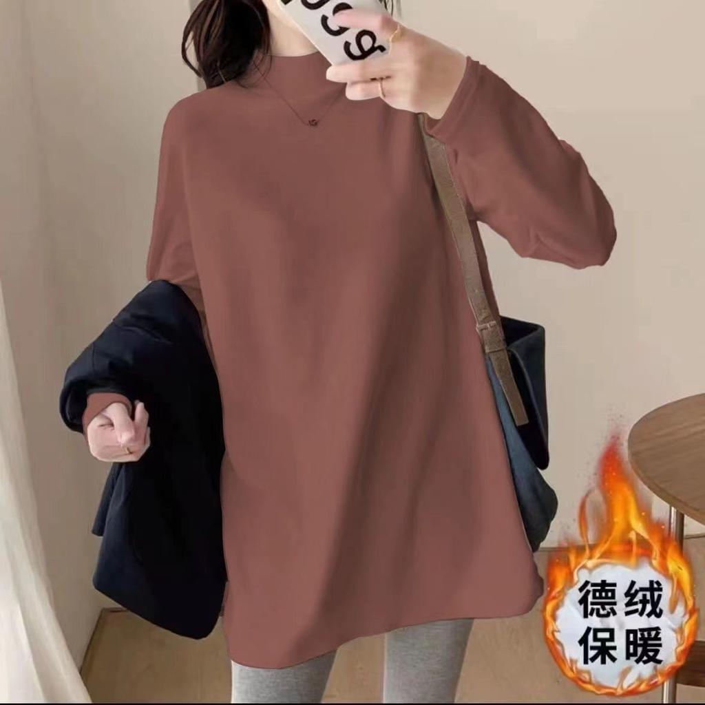 Long-sleeved T-shirt Women Mid-length Bottoming Shirt Half Turtleneck Spring and Autumn New Loose Korean Style Inner Top