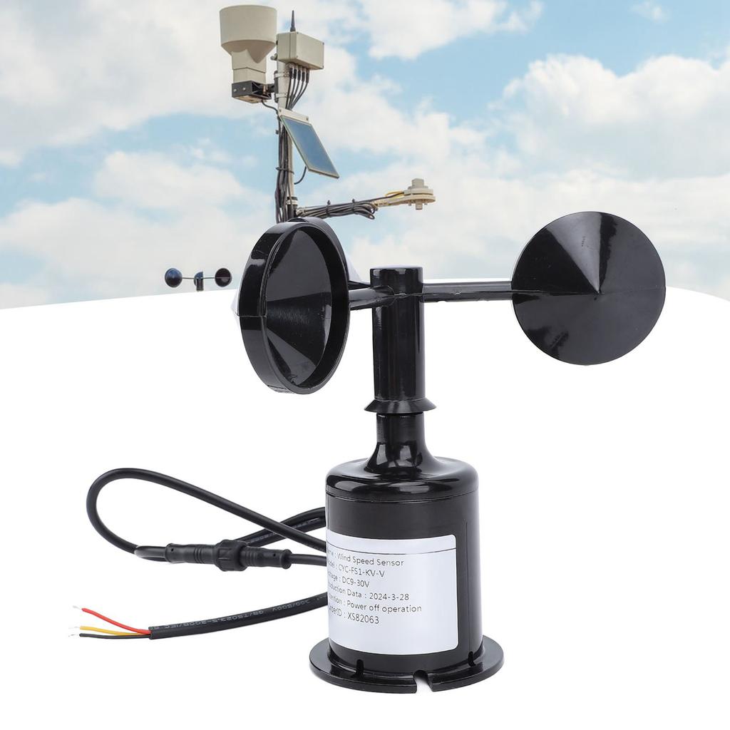 Wind Speed Sensor, 3 Cups Ultrasonic Anemometer High Accuracy with 0.8m Extendable Cable, Wind Speed Detector for Greenhouses Weather Stations Ships