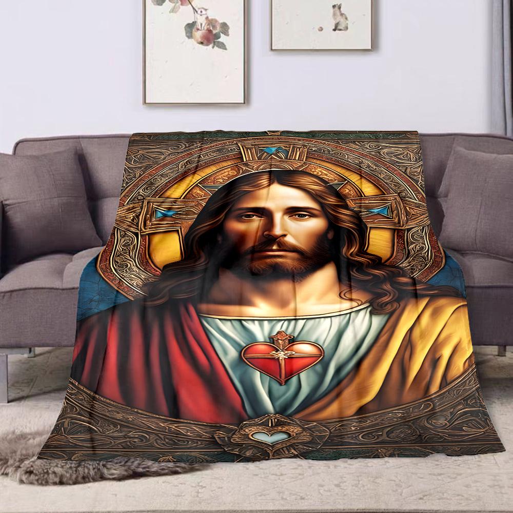 Sacred Heart of Jesus Artwork Patterned flannel blanket perfect for the bedroom living room, sofa, or a little nap