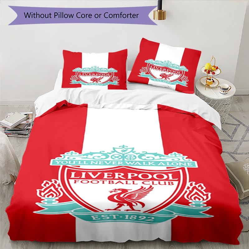 3pcs Liverpool Football Club Bedding Set Duvet Cover Closure Includes 1 Duvet Cover & 2 Pillowcases, Soft and Comfortable for All Seasons.