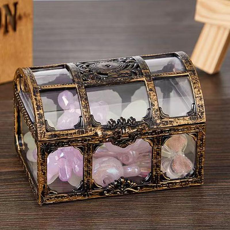 1PC Plastic Transparent Pirate Treasure Box Crystal Gem Jewelry Box Storage Organizer Chest Treasure for Jewelry Gem Trinket Box