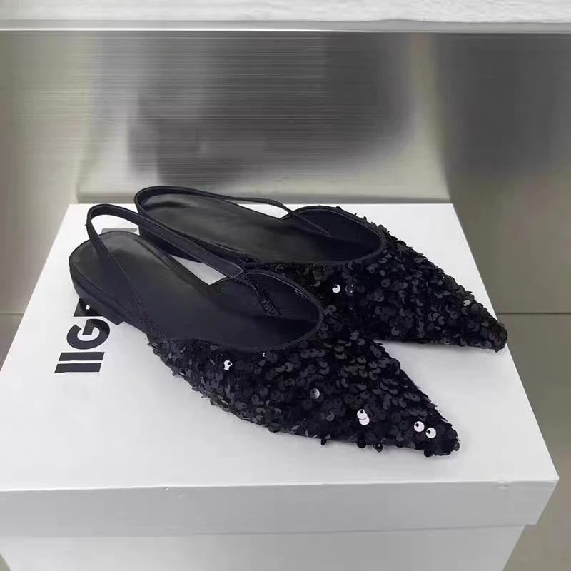 Fashion 2025 New Summer Women Cover Toe Sandals Fashion Sequin Slip On Shoes Ladies Elegant Party Dress Flats Sandalias