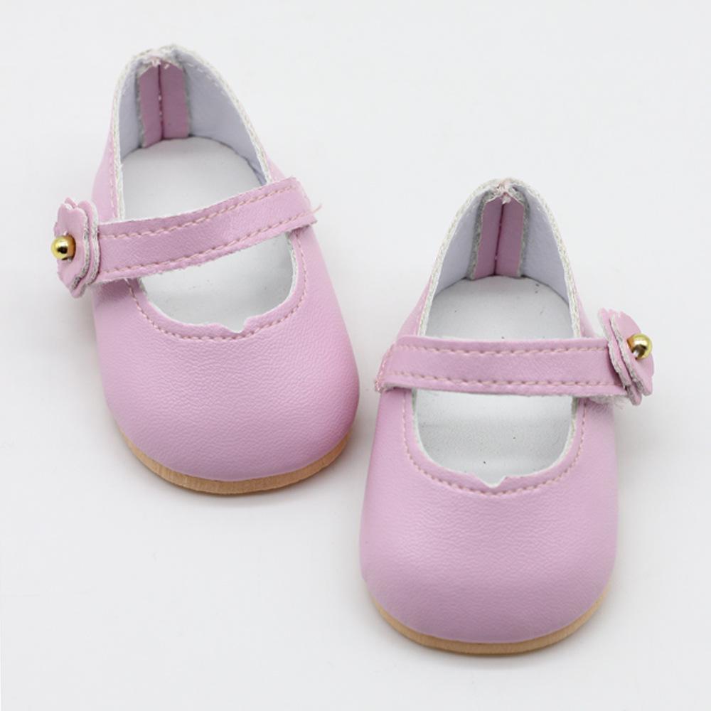 

Розовые туфли принцессы для куклы 18 дюймов с цветочной пряжкой и застежкой на липучке 18 Flat Flower Buckle Shoes Pink розовый