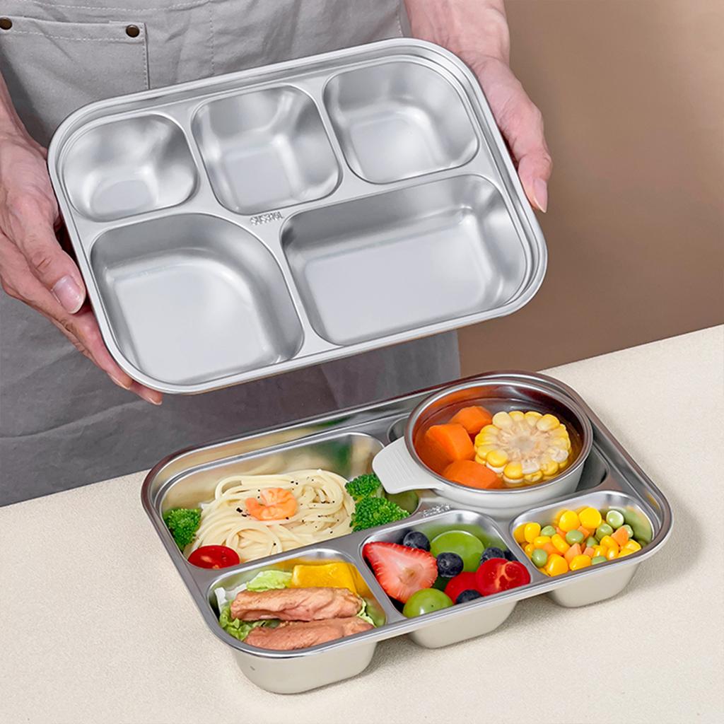 Scatola Pranzo Bento in Acciaio Inossidabile 304 a 4/5 Scomparti Contenitore Ermetico per Frutta Insalata Cibo per Bambini Studenti Piatto da Cena Resistente con Coperchio