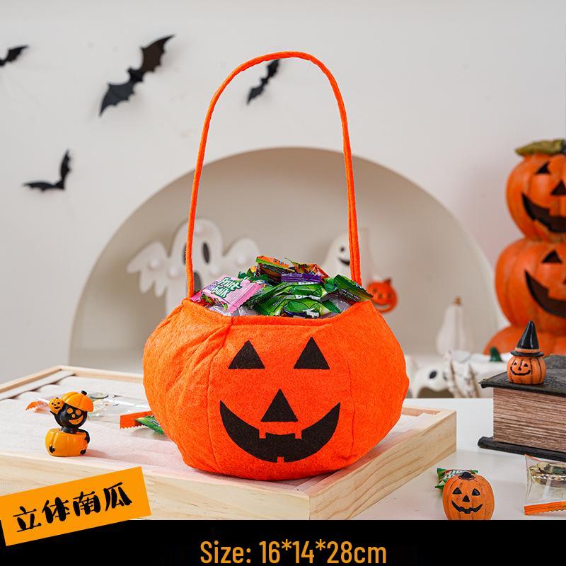 Pumpkin Lantern Trick-or-Treat Candy Bag for Kids - Halloween Handheld Decoration and Small Gift Prop