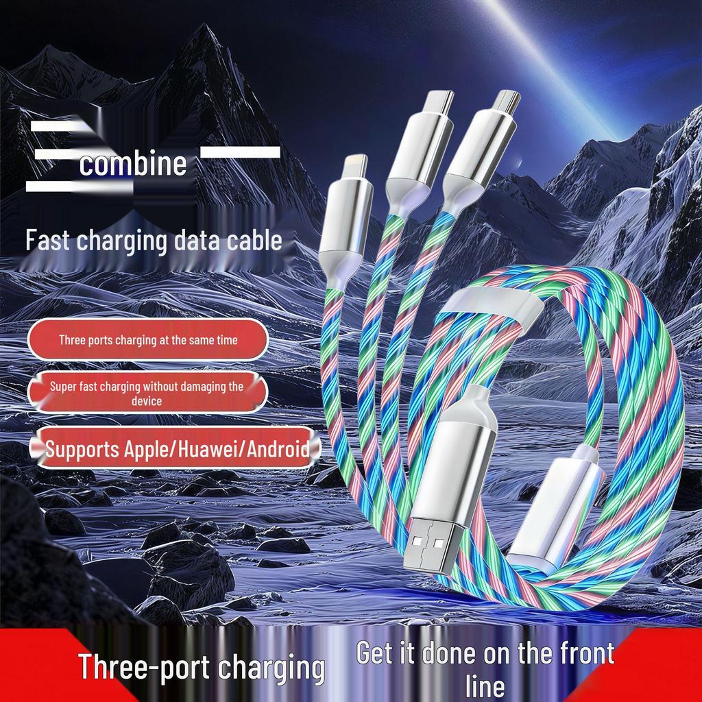 Seven-Color Luminous 3-in-1 Charging Cable for Mobile Devices and Gaming