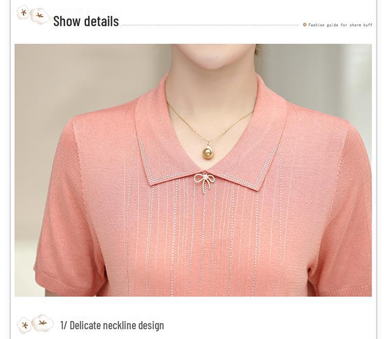 Elegante Stricktops in Übergröße aus Eis-Seide für Mütter - Kurzarm-Sommer-T-Shirts für stilvolle Frauen mittleren Alters