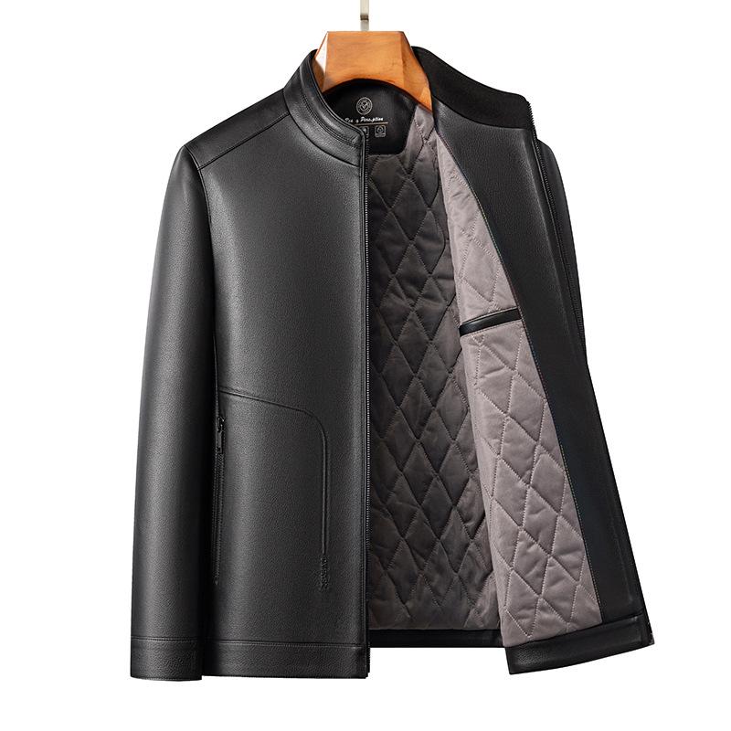 2026 Spring Men's Casual Sheepskin Leather Jacket with Stand-up Collar