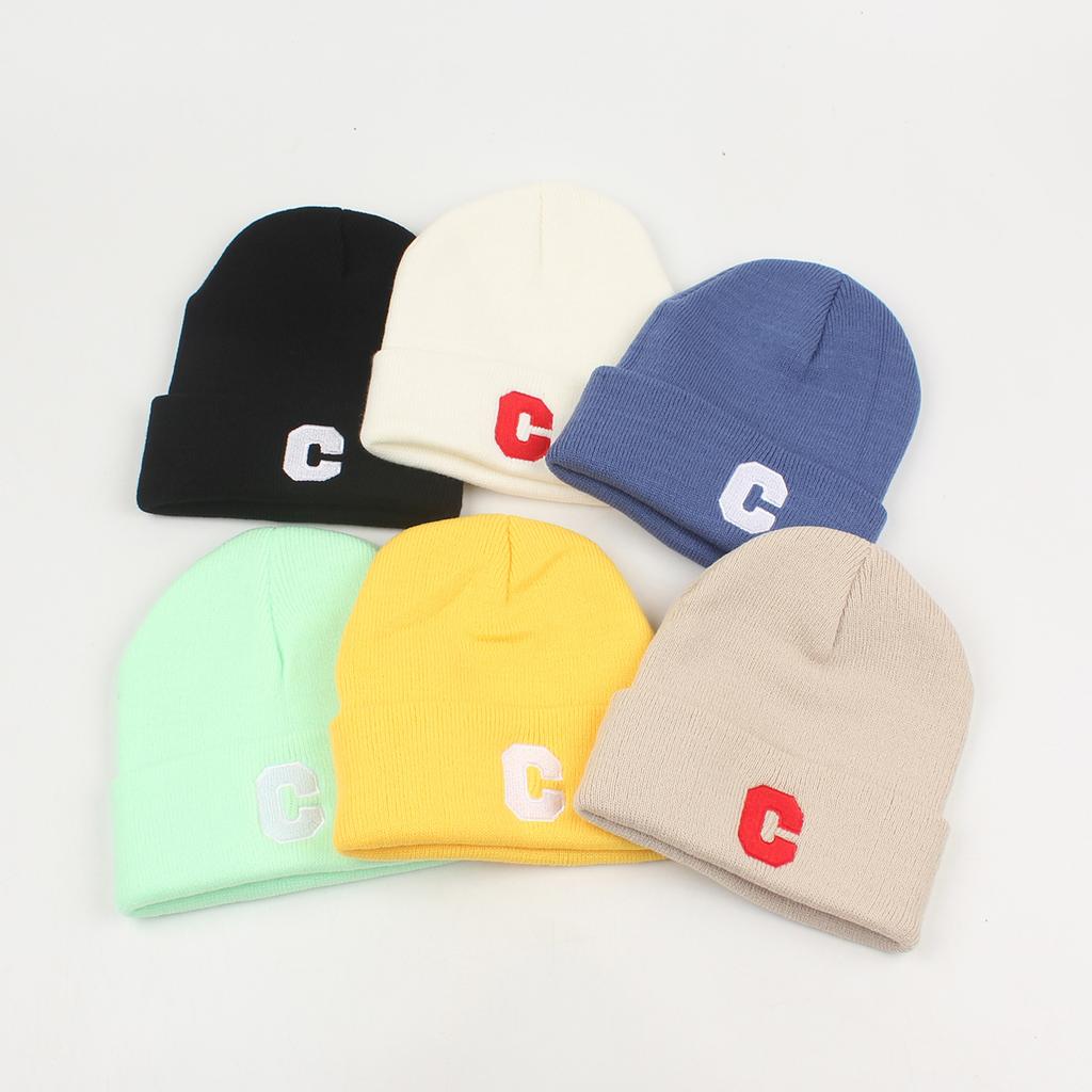 Men Women Winter Knitted Beanie Hat Letter Embroidery Stretchy Skull Cap Casual Warm Cuffed Watch Hat