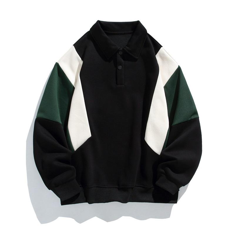 Jarní a podzimní nové pánské polokošile s dlouhým rukávem v korejském stylu s klopou, barevně blokované, trendy pár, všestranné mikiny