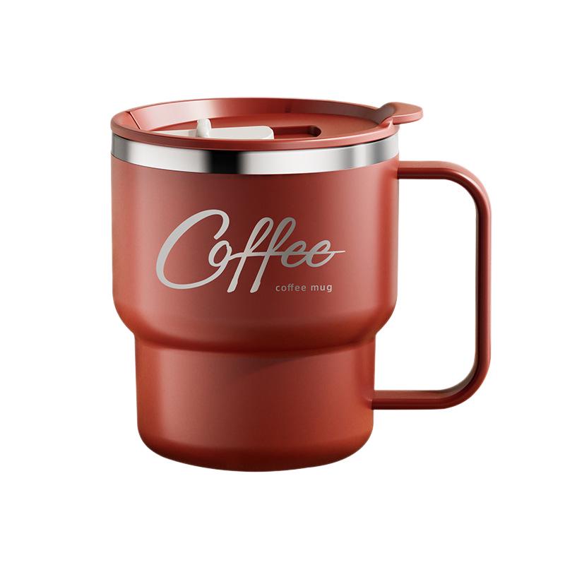 304 Stainless Steel Double-Drink Anti-Slip Coffee Mug with Lid for Portable Office, Camping, and Household Use