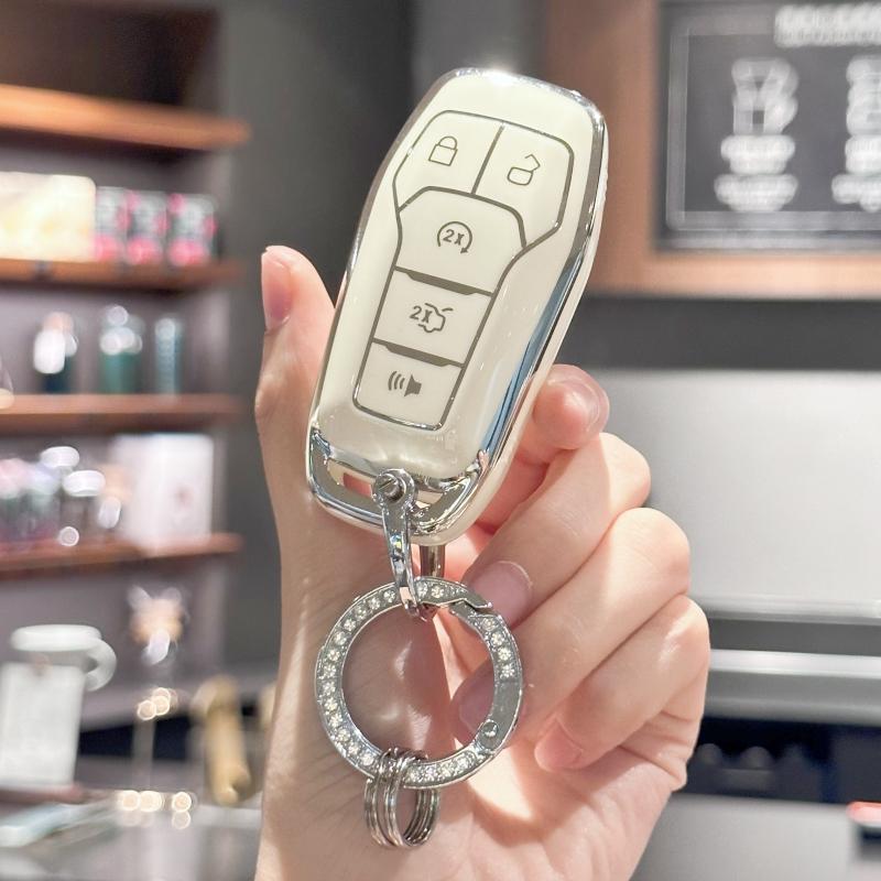 Etui na breloczek z błyszczącą smyczą brelok do Forda Fusion Mustang F150 Edge Explorer Lincoln MKZ MKC MKX inteligentny klucz zdalny