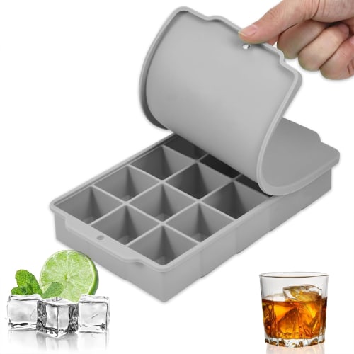 ESTVLB Silicone Ice Tray, Ice Maker, 3.5cm Square Ice, Silicone Ice Maker, Ice Cube Case, Ice Tray, Soft Ice, Easy Removal, with Lid, Freezer Storage,