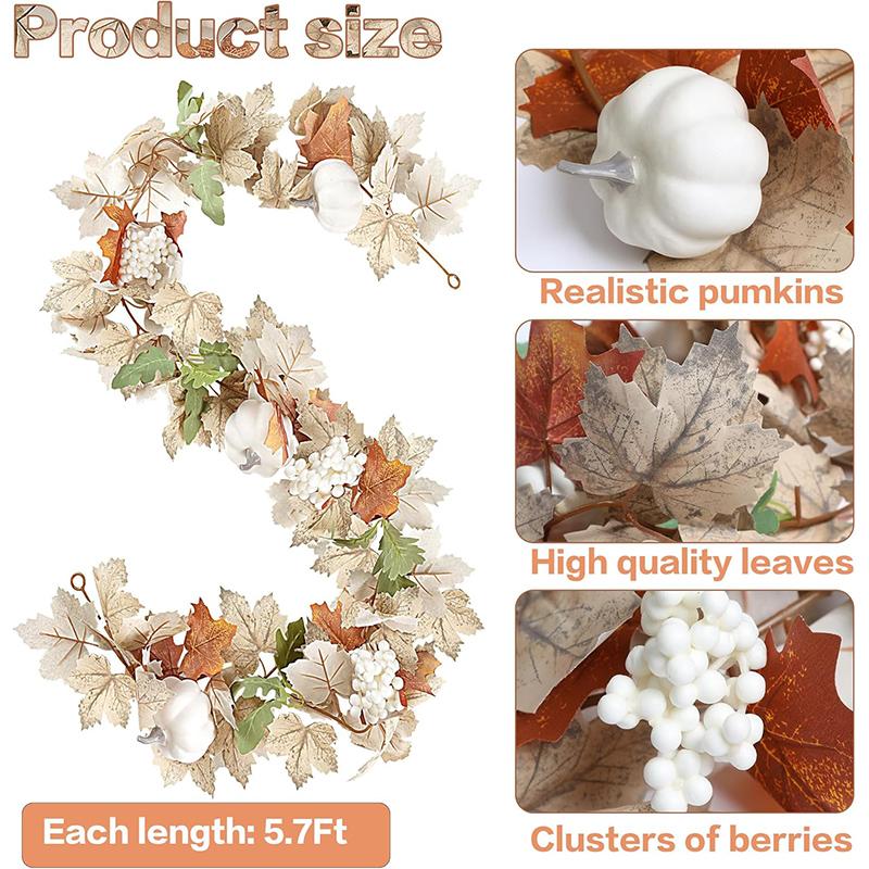 Artificial Maple Leaves Garland Pumpkin Fake Plants Autumn Fall Home Decoration Thanksgiving Halloween Christmas Wedding Decor