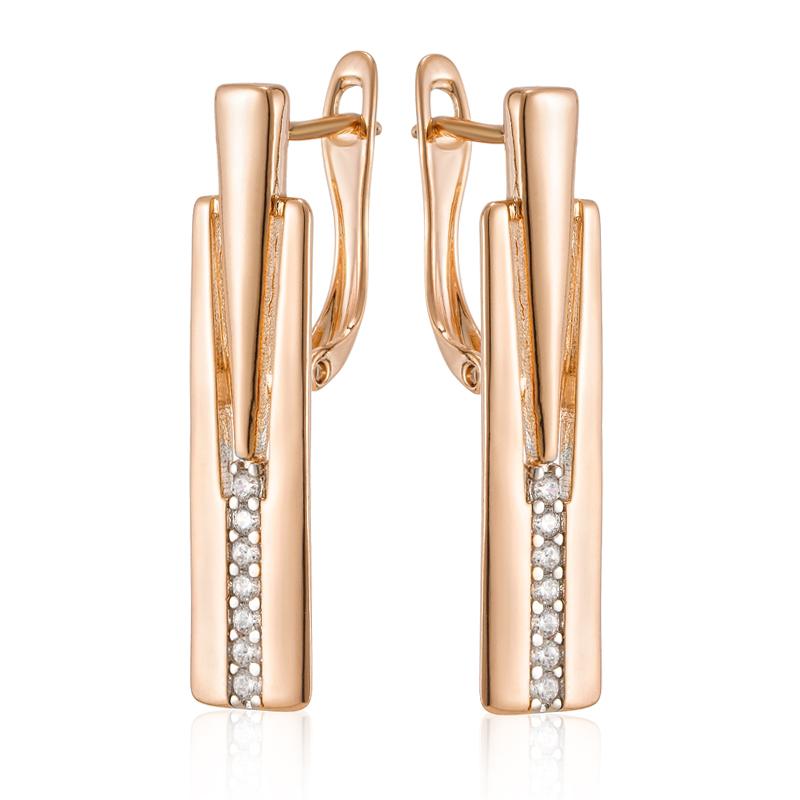 

Fashion Square Wide Drop Earrings For Women Rose Gold Color Mix Natural Zircon Accessories Daily Fine Jewelry