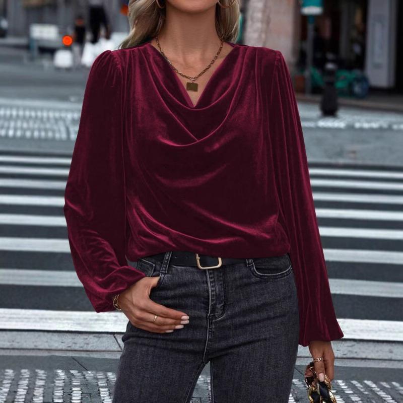 Autumn/Winter T-Shirts Women's Clothing Korean Velvet Pile Collar Women's Long Sleeve Top Women