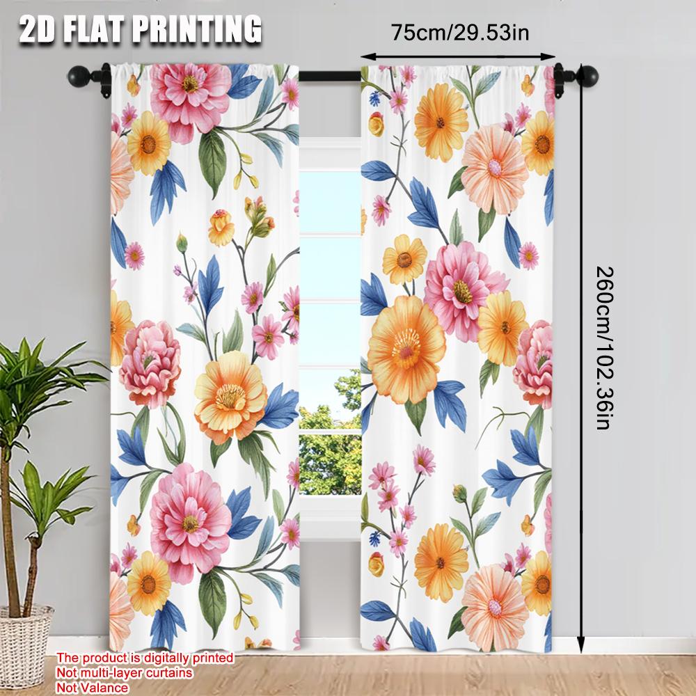 2pcs 2D flat printing Drapes Floral Patterned ITEM NAME Polyester Without Electricity Festive Curtains Use for Door Wall Yard