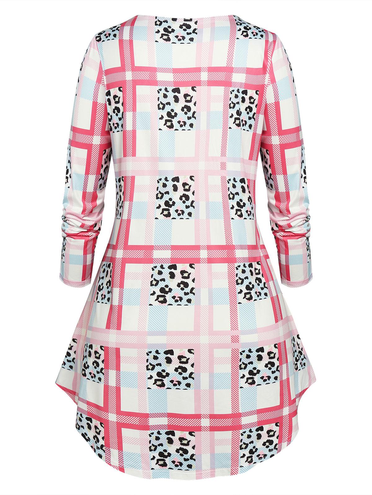 Rosegal Plus Size Футболка с воротником-хомутом и смешанным принтом 4XL розовый — фото 2