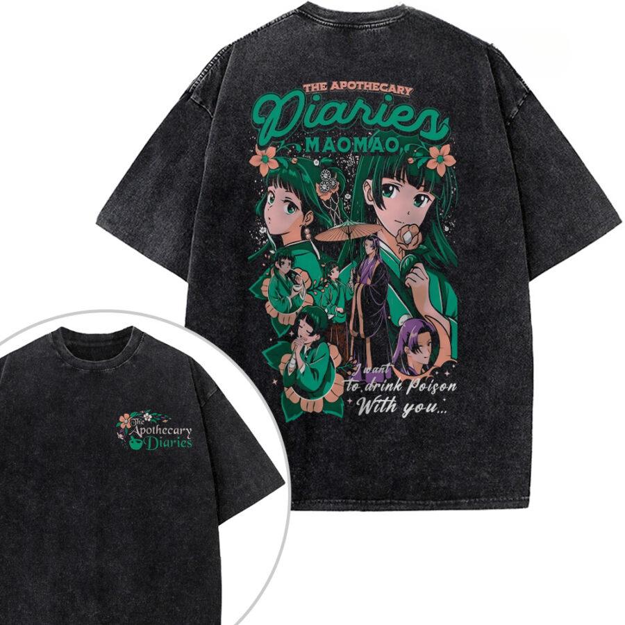 The Apothecary Diaries Maomao Printed Tee Men Women Washed Cotton T-shirts Manga Vintage T Shirt Harajuku Male Oversized Tshirt