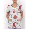Womens V-Neck Short Sleeve Nursing Scrub Top With 3D Cartoon Print Comfortable Workwear Casual Medical Uniform
