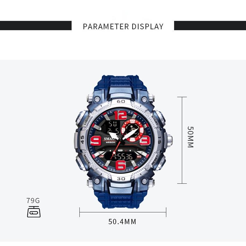 SMAEL Dual Display Electronic Watch Teen Student Waterproof Sports Watch Glow-in-the-dark Alarm Clock