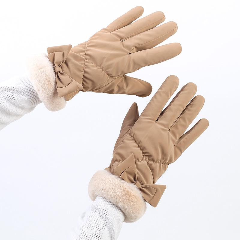 Winter Warm Gloves for Women with Velvet Waterproof Windproof Outdoor Cycling Touchscreen Butterfly Knot Cotton Gloves