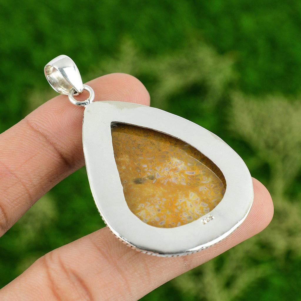 Daughters Day Deal Natural Fossil Coral Sterling Silver Handmade Trendy Pendant