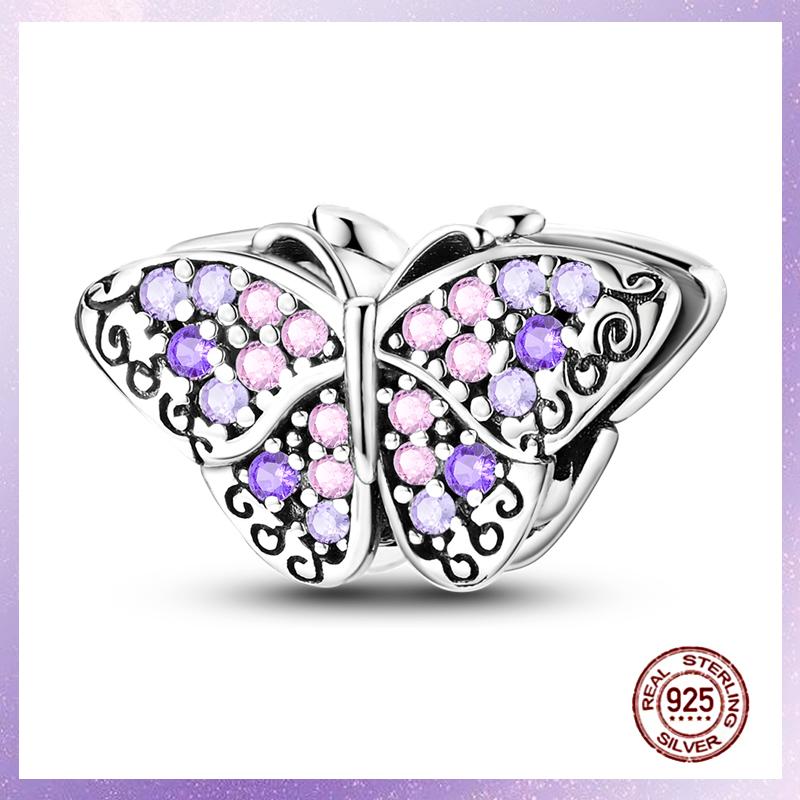 Purple Charms Copper Fit Original Pendant Bracelet Butterfly Glass Heart Feather Clip Charm Dangle Luminous Bead Diy Jewelry