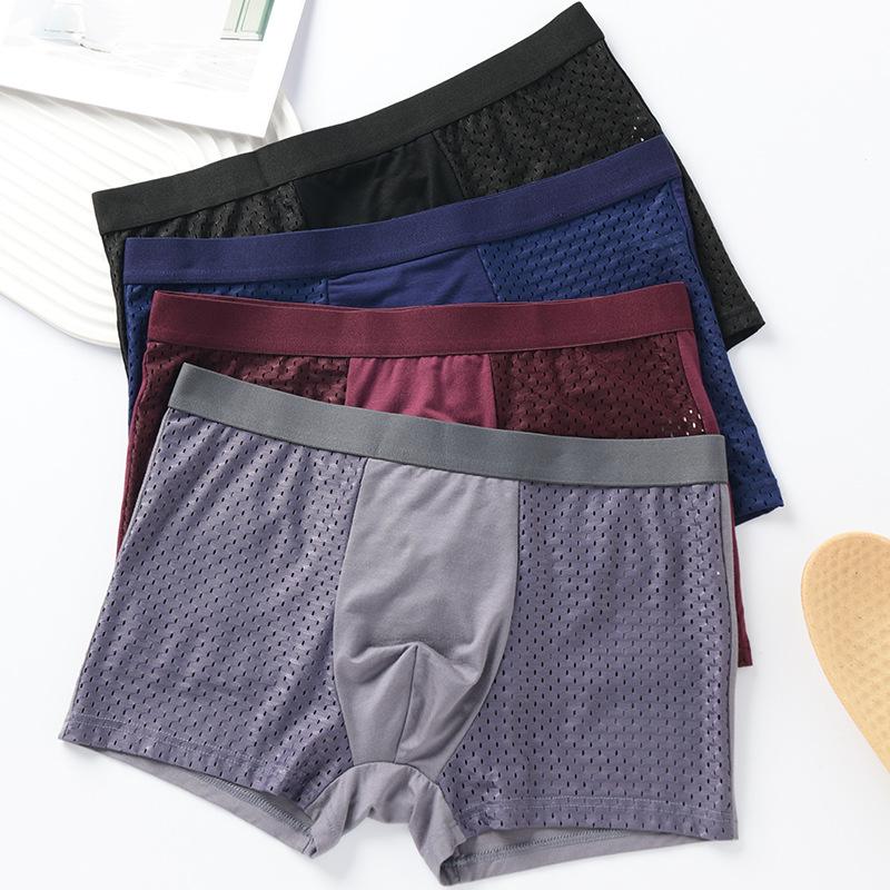 Men's Black Ice Silk Mid-Waist Breathable Mesh Boxer Briefs